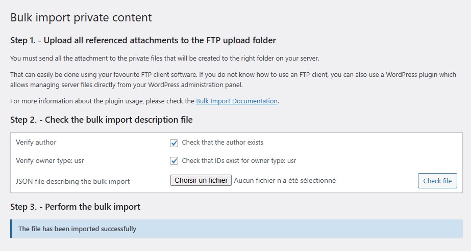 Bulk Import form successfully imported content from the JSON file