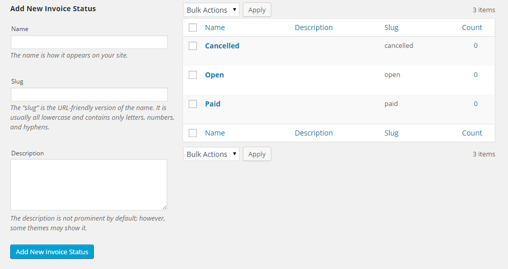 Manage invoices statuses