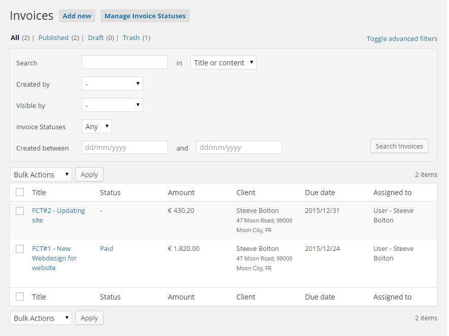 List and filter invoices