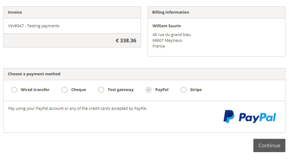 WP Customer Area PayPal Gateways – checkout